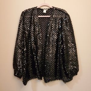 Black crochet and sequin jacket.